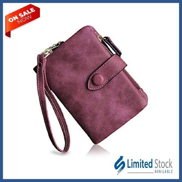 Women's RFID Leather Wristlet Wallet with 16 Card Slots & Coin Purse - Picture 2 of 8